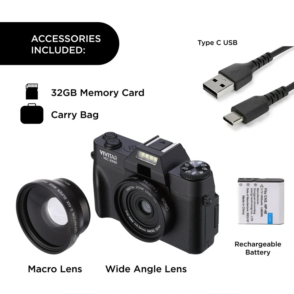 NEW✨ Vivitar 4K WiFi Digital Camera 56MP 8x Digital Zoom LED Display Macro Lens